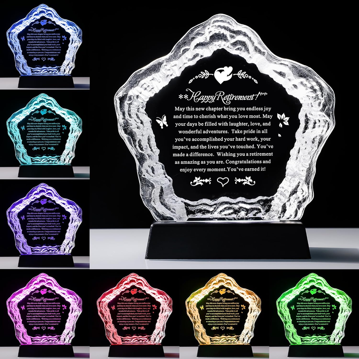 Iceberg Retirement Plaque Gift with LED Base Unique Crystal Keepsake for Retiree, Symbolizing Depth of Legacy & Wisdom, Farewell Gift for Women/Men, Boss, Teacher, Nurse, Coworker