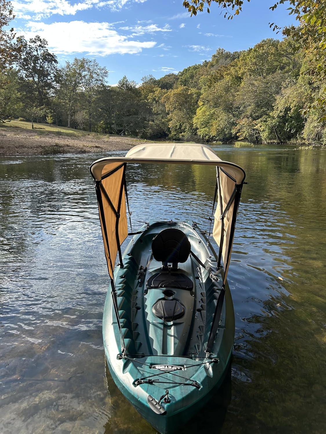 Sun Pro Series Lab Certified 50+ UPF Black Canoe / Kayak Sun Shade / Canopy Bimini Top Conestoga Wagon Style with 2 Differently sized sets of Zippered Side Curtains and Black Frame