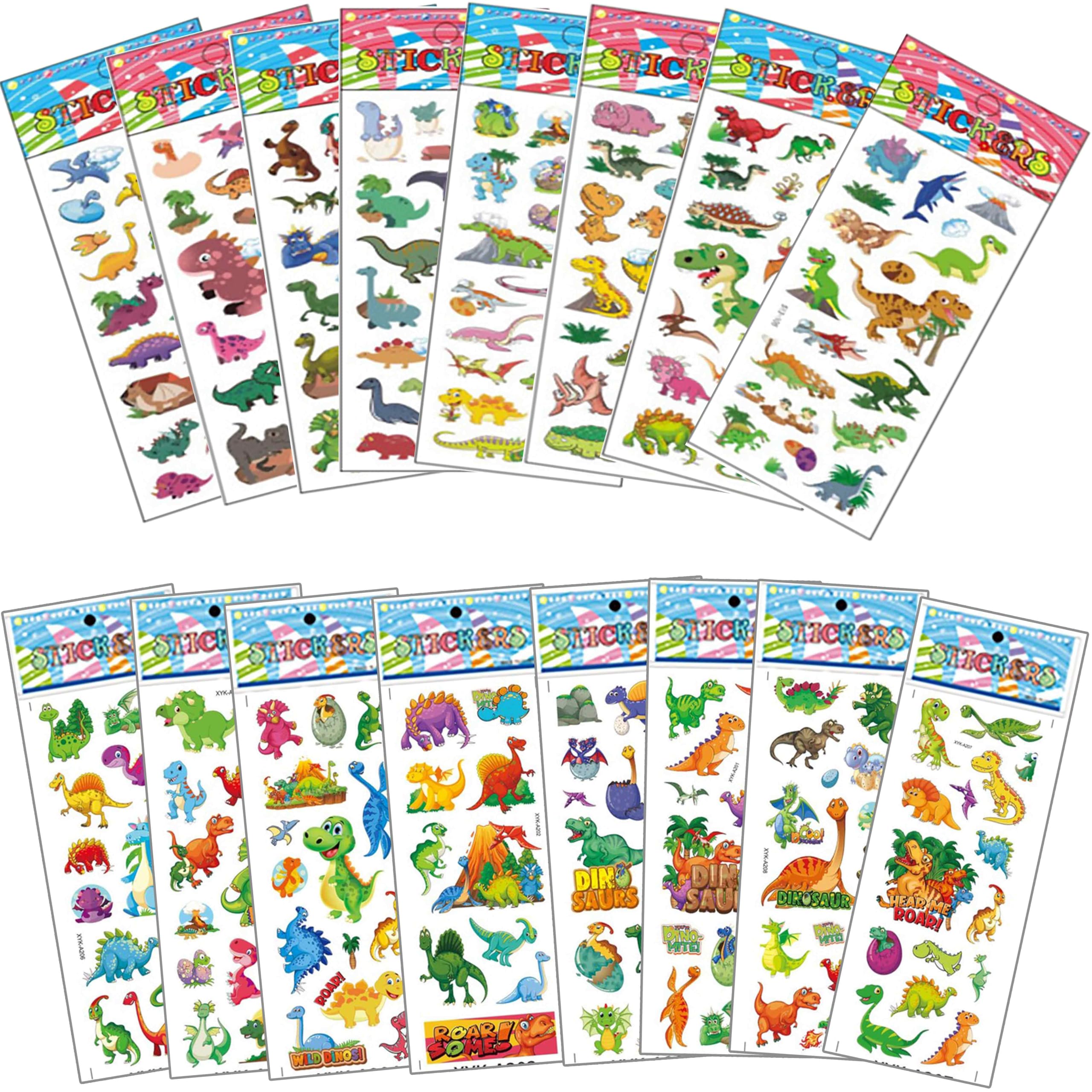Pegatinas para niños, 16 Hojas Diferentes Pegatinas 3D, Stickers Infantiles para Bullet Journal Scrapbooking Incluye Animales, Dinosaurios