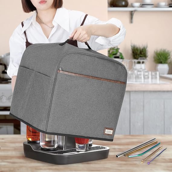 CURMIO Cocktail Machine Dust Cover Compatible with Bartesian Premium, Professional, Duet, Cocktail Maker Machine Dust Cover with Pockets for Cocktail Capsules, Gray, Patent Design