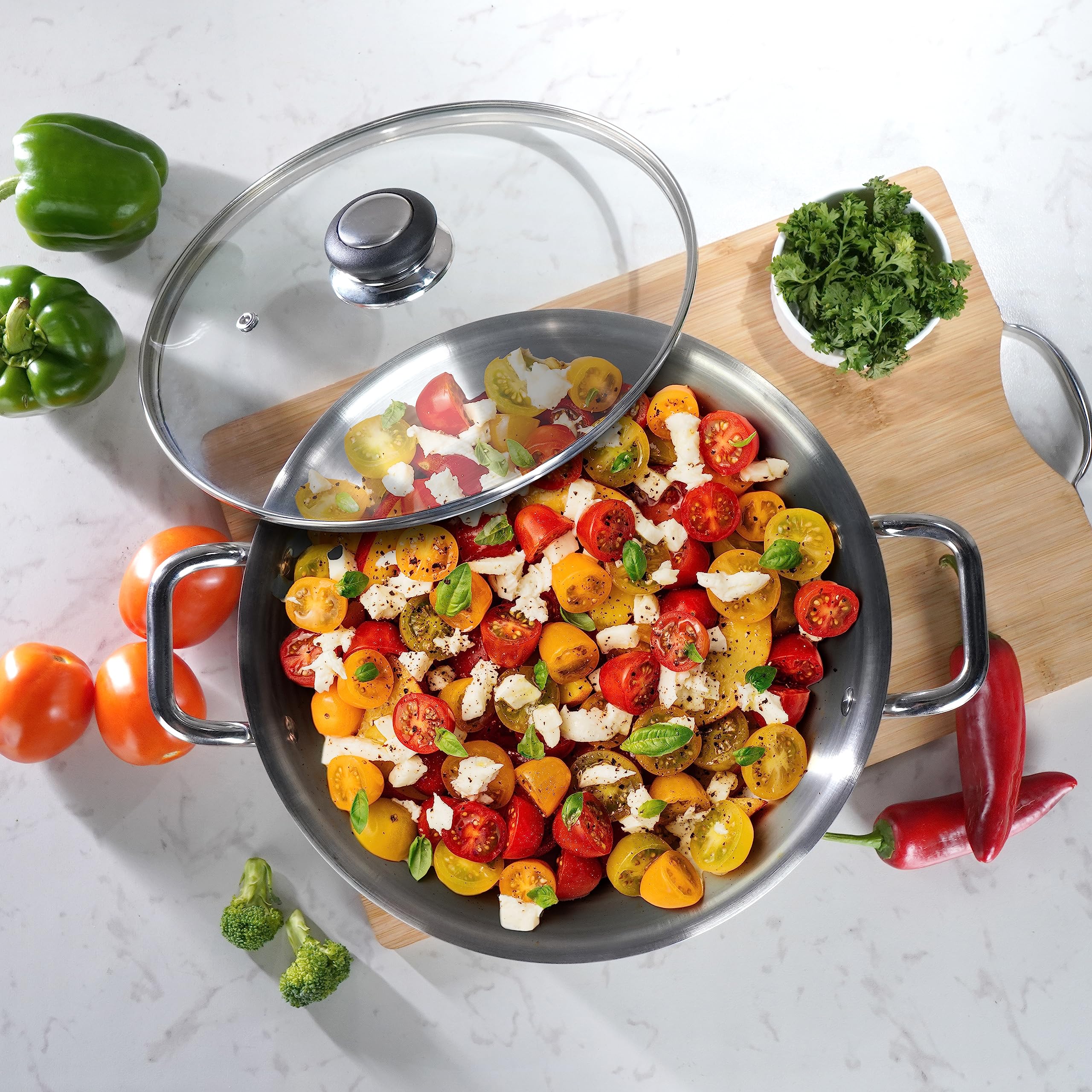 Sumeet Cook Smart TriPly Steel-Aluminium-Steel - 3 Layers Casserole/Biryani Pot/Stock Pot with Glass Lid- 5.2Ltr - 26Cm, Silver, Polished, 5.2 Liter 1