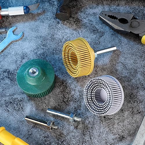 Miniatura 4 de Honoson 6 piezas de disco de cerdas de 2 pulgadas de grano de disco abrasivo disco de cerdas 50 # 80 # 120 # con accesorio de vástago de 1/4 de