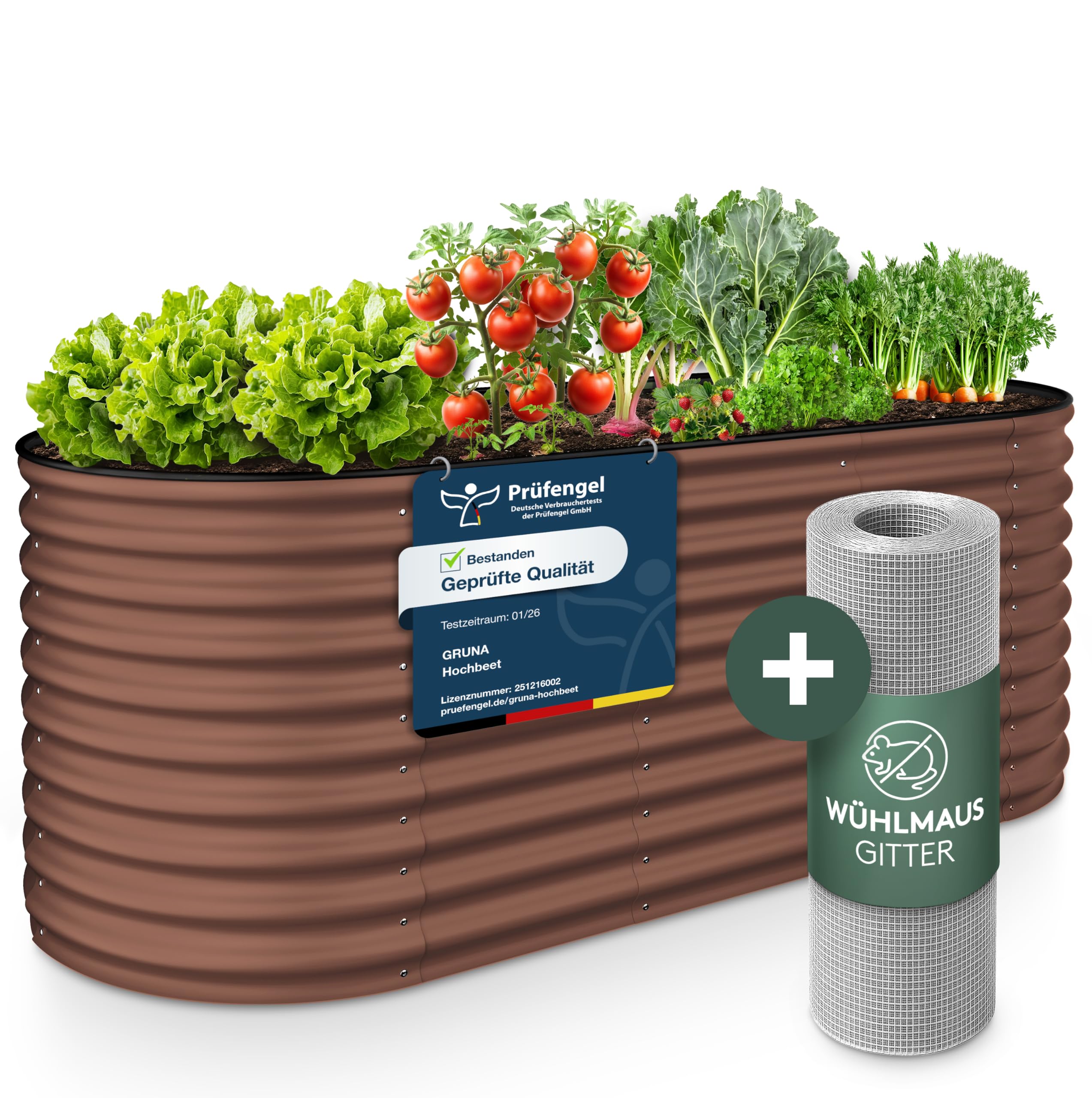 GRUNA Hochbeet Metall 200x60x75 (Braun) - Formstabil & 100% Rostfrei