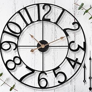 24 inch Large Outdoor Clock – Retro Outdoor Indoor Wall Clock for Patio/Pool Area – Farmhouse Decorative Outdoor Clocks Sient Battery Operated – Vintage Industrial Outside Clock for Garden, Backyard