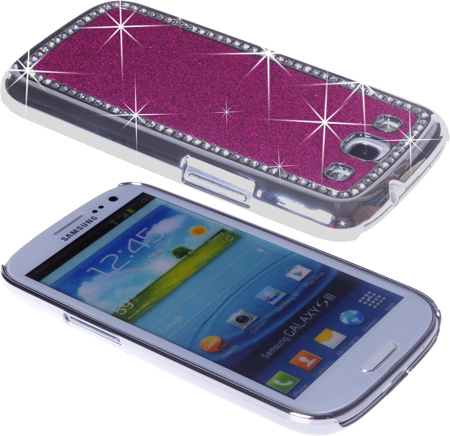 Samsung Galaxy S3 Case Bundle Including 1 Glitter Bling Case for Samsung Galaxy S3 i9300 / 2 Stylus / 2 Screen Protector / 1 Opening Tool / 1 ECO-FUSED Microfiber Cleaning Cloth (hot Pink)