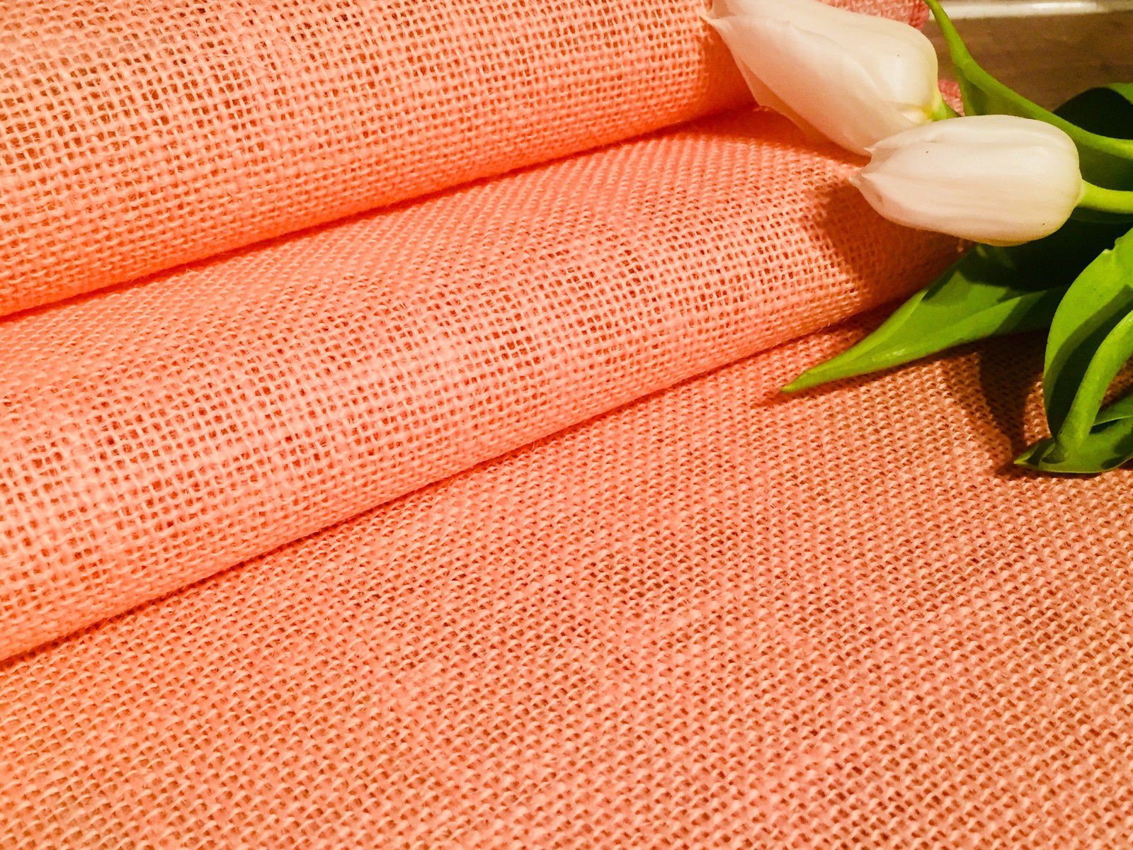 LushFabric Rustic Burlap Jute Table Runner - Wedding Jute Hessian Tablecloth Runners - 12 inches Wide(Salmon Pink, 60 inches/152cm)