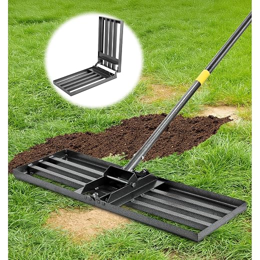 Lawn Leveling Rake,30"x10" Lawn Leveler Tool for Lawns with 5FT Ergonomic Handle,Heavy Duty Leveling Rakes for Lawns,Yard Garden Golf Course (Black+Yellow)