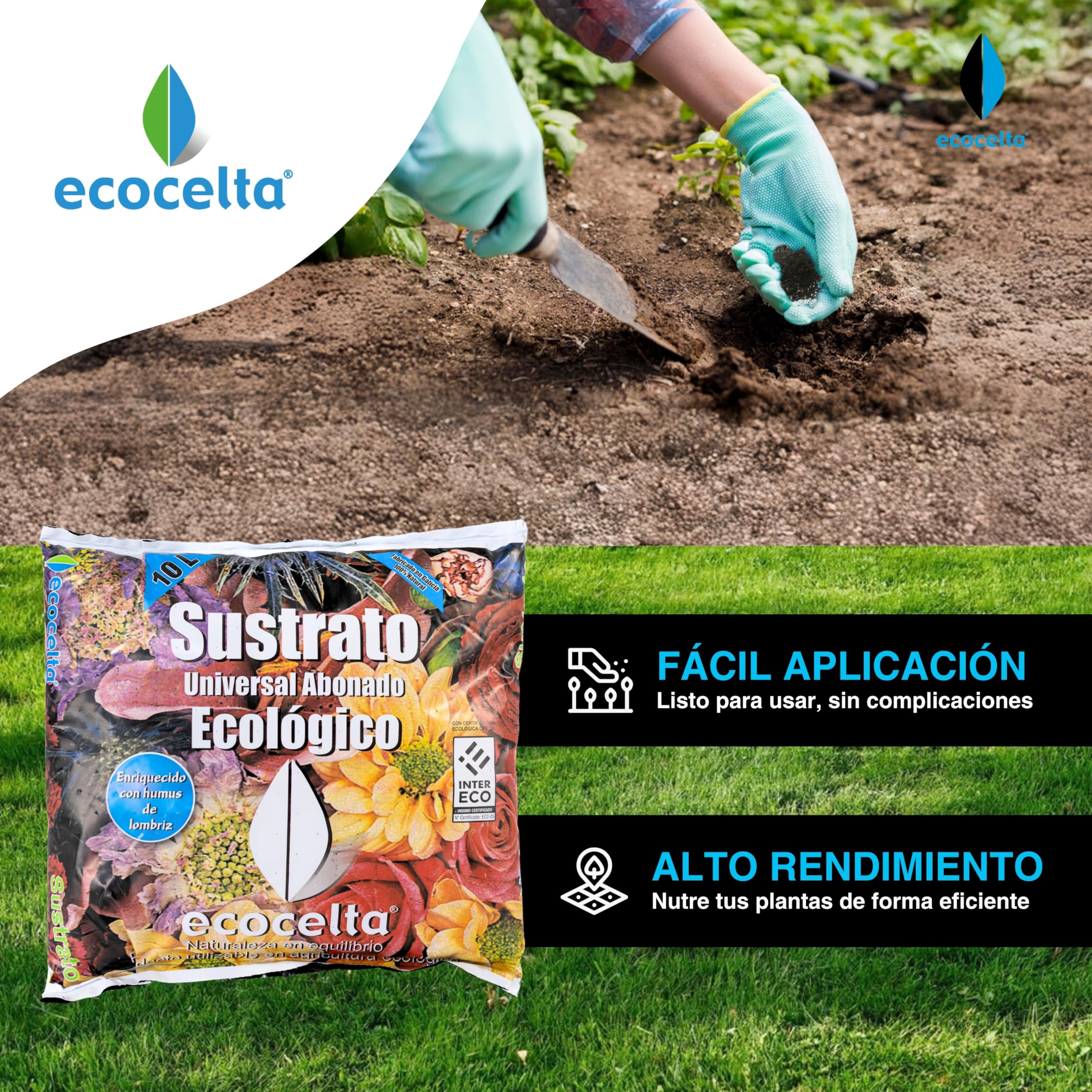 Sustrato Universal Abonado 10L | Fertilizante Natural para Macetas, Jardines y Huertos Urbanos | Certificado Ecológico INTERECO | Enriquecido con Humus de Lombriz y Compost