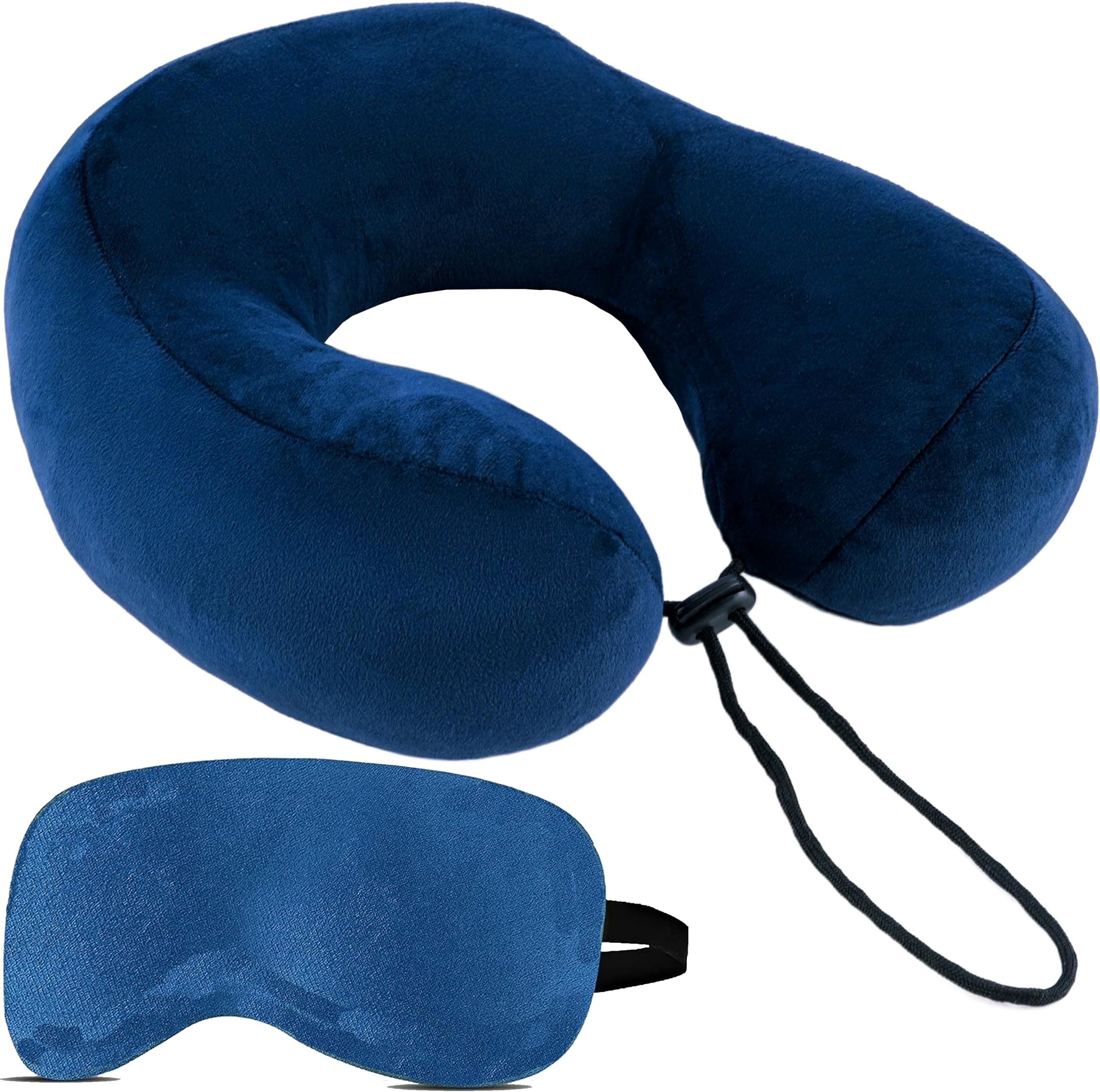 Trajectory Polyester Travel Neck Pillow with Sleeping Eye Mask Combo with 5 Years Warranty for Travel in Flight Car Train Airplane for Sleeping and Orthopedic Cervical Pain for Men and Women Blue