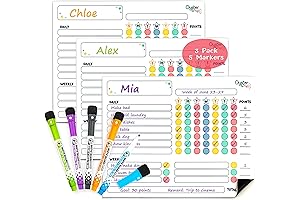 Magnetic Chore Chart 3Pcs for Multiple Kids & Adults - 5 Fine...