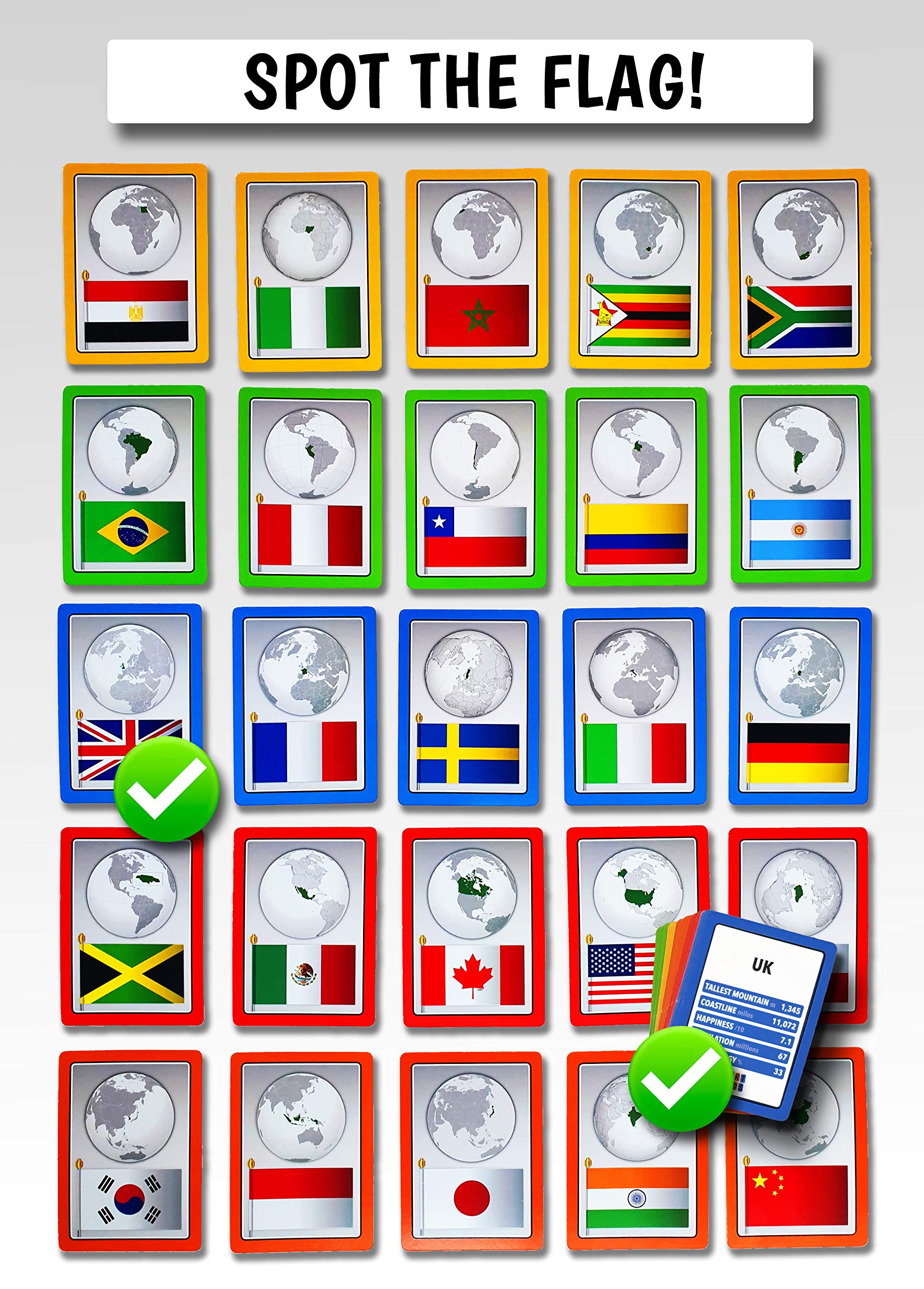 SMART CARDS Drapeaux de pays et continents – Cartes d'apprentissage et à jouer, jouer à 7 jeux classiques, Trumps, Rummy, Quiz de paires, Guess Who, Happy Families et plus encore