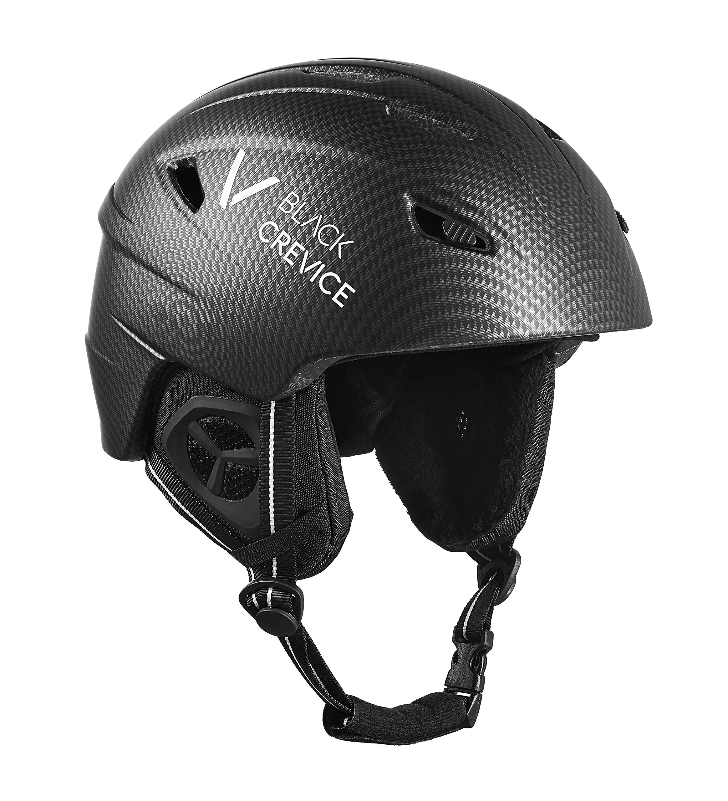 Black Crevice Adult Ski Helmet Stripes Matt Black Carbon/White L