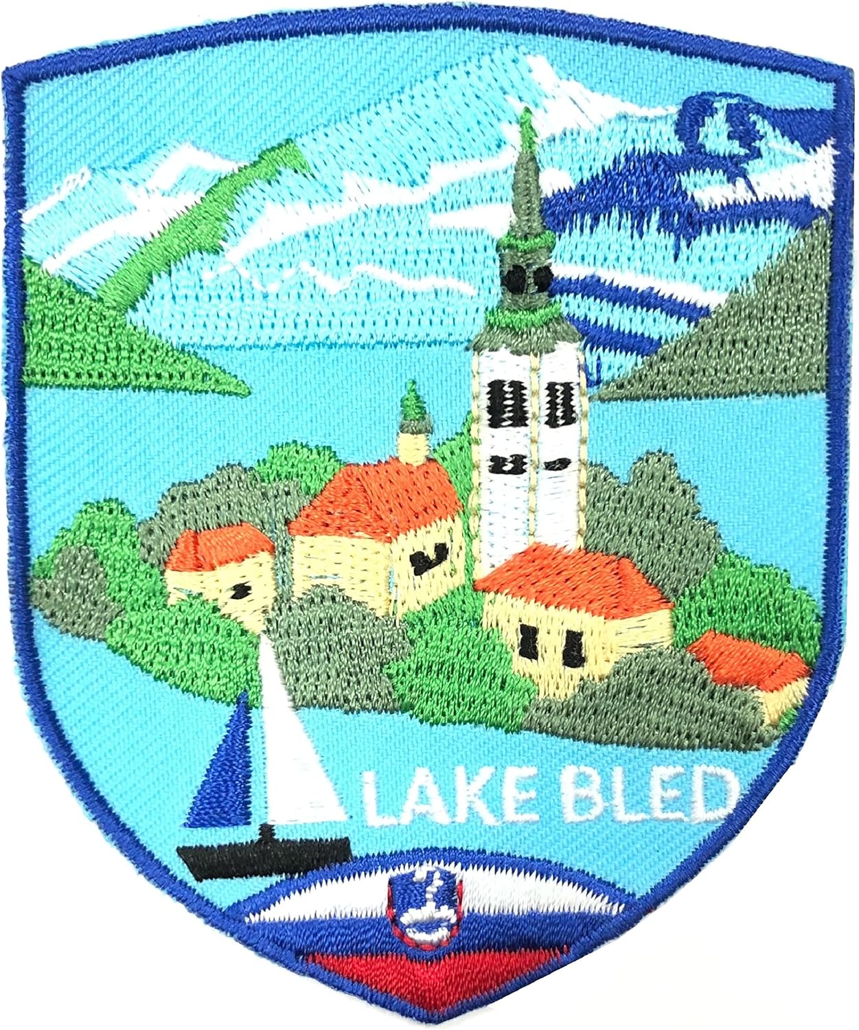 A-ONE Lake Bled Applique Shield Patch+Slovenia Country Flag Embroidery Patch , Patches for Decorate The Clothes Vest Jacket NO.456C