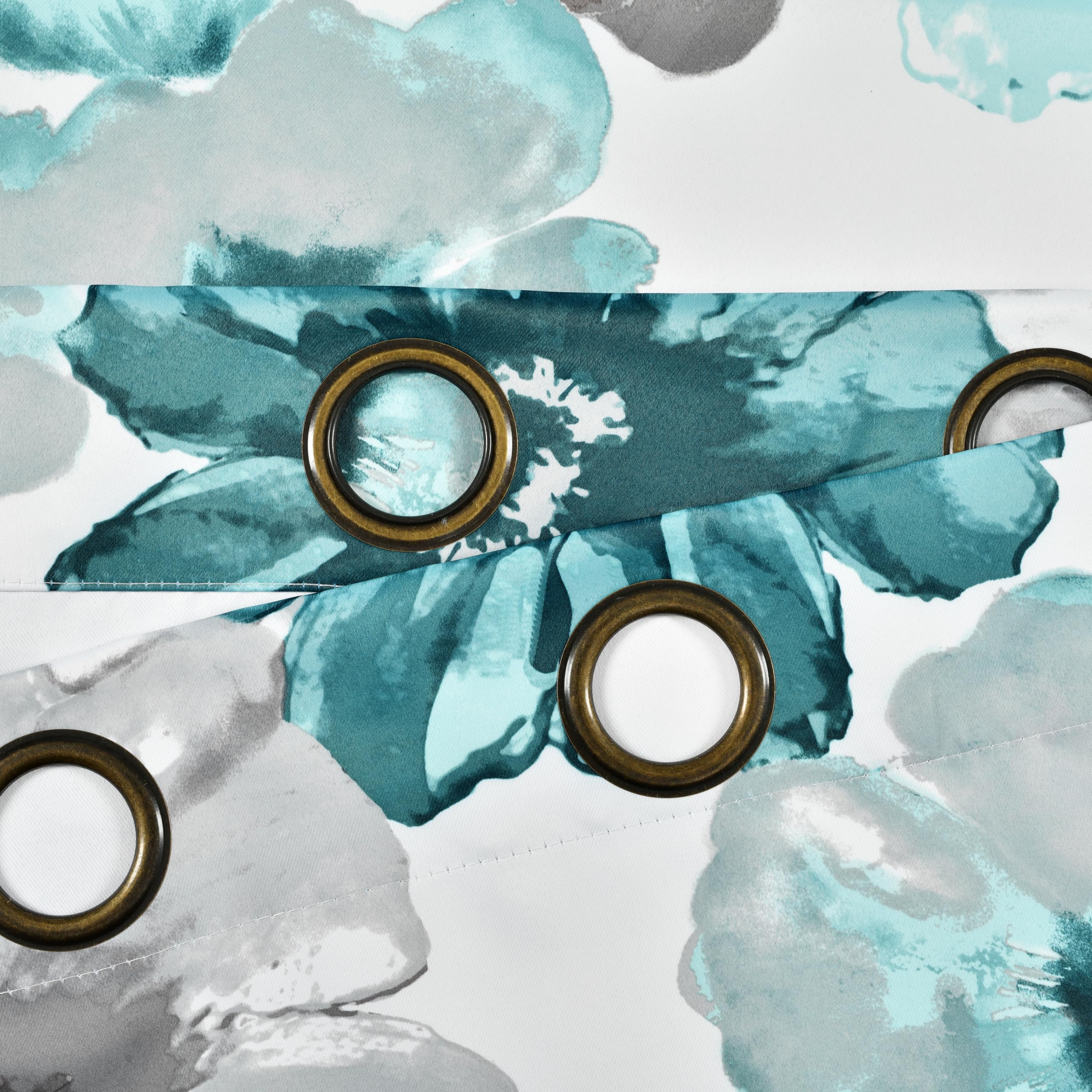 Lush Decor Leah Paire de Rideaux de fenêtre filtrants pour Salon, Chambre et Salle à Manger, Motif Floral printanier Aquarelle Bleu, 132,1 x 160 cm (l x L)