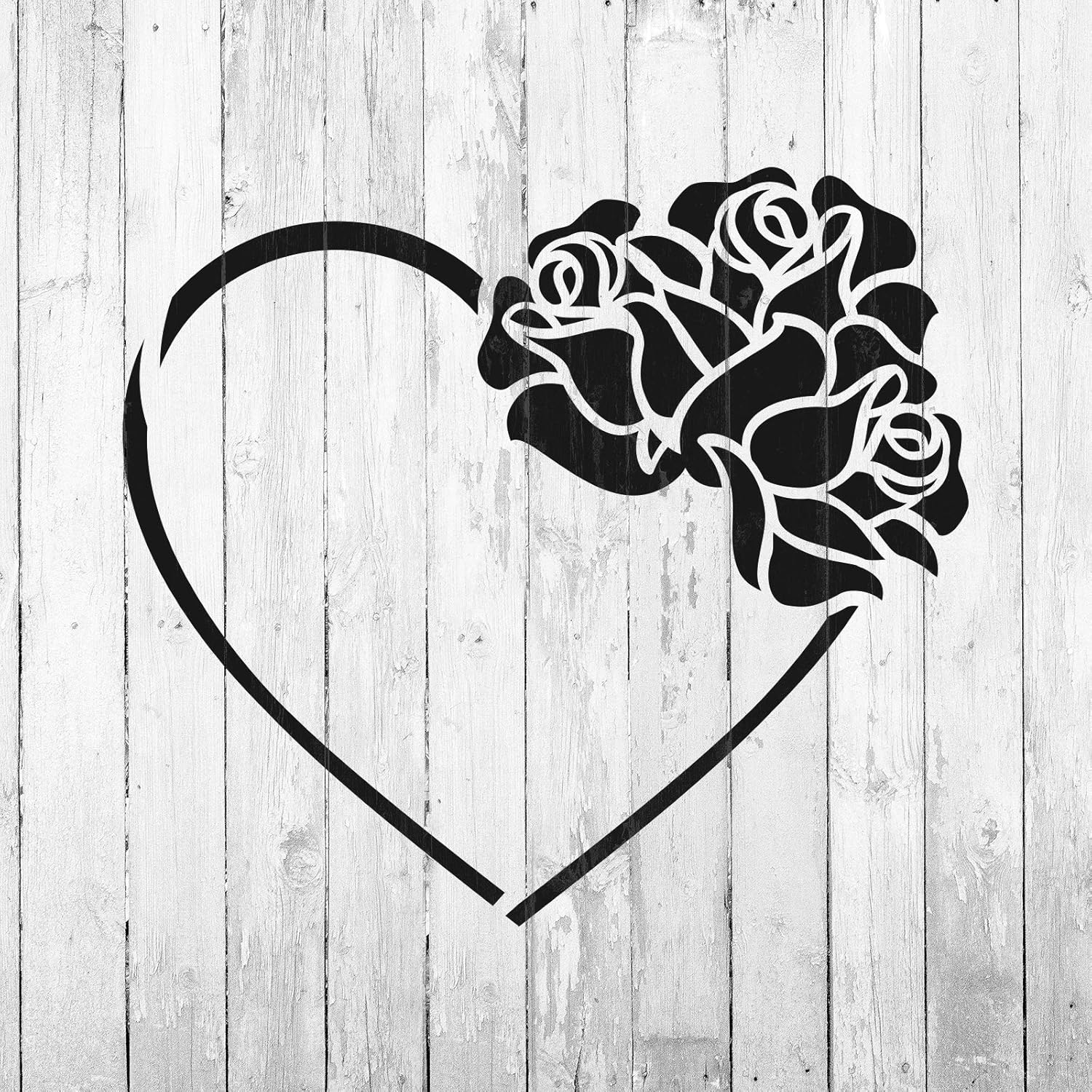 Heart with Roses Stencil - Girly Stencil, Love Stencil, Heart Rose Stencil, Hearts Stencil, Romantic Stencil