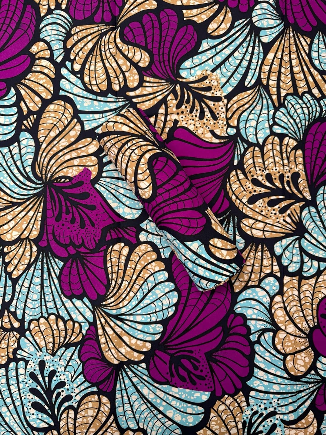 Polyester African Wax Prints Fabrics/Polyester African Wax Floral Pattern-Purple,Dark-Blue, White, Beige, Sky-Blue -for Men and Women