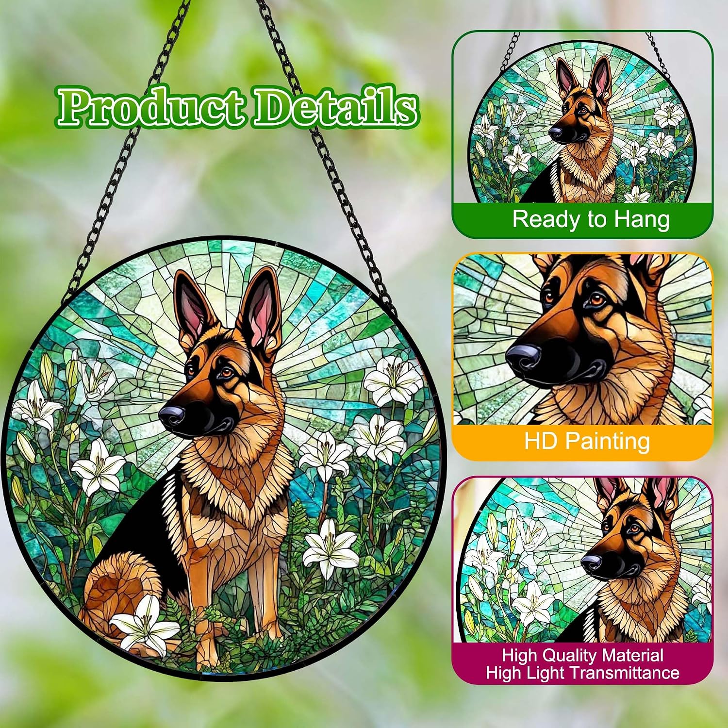 Stained Glass Suncatcher German Shepherd in Lily, 6.3in image 4