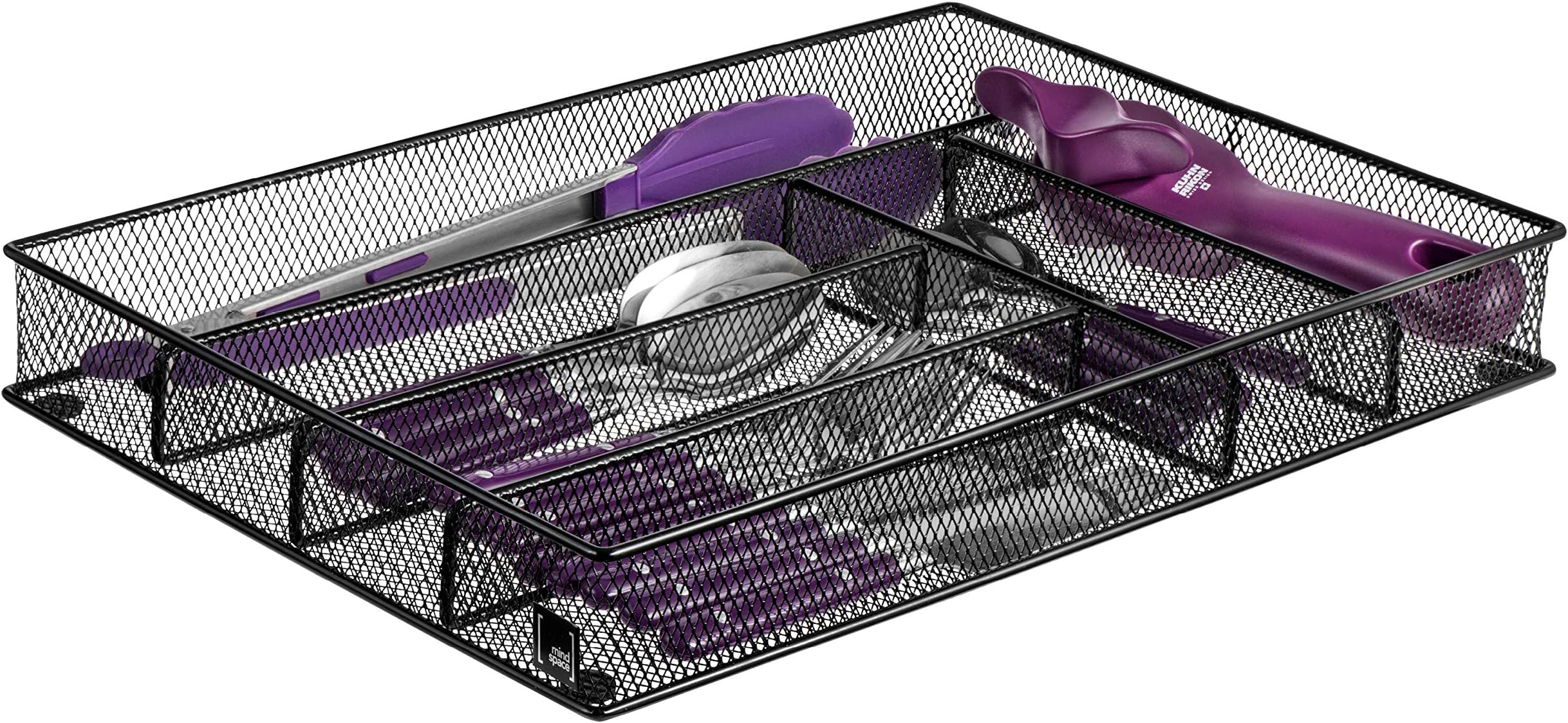 Mindspace Cutlery Tray, 6 Compartments | Kitchen Utensil Silverware Tray | Flatware Drawer Organizer | The Mesh Collection, Black