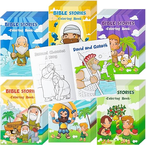 Vista 13 de Zainpe 24 piezas de historias bíblicas cristianas para colorear para niños, estudio bíblico de Pascua, libro de dibujo de arte de bricolaje
