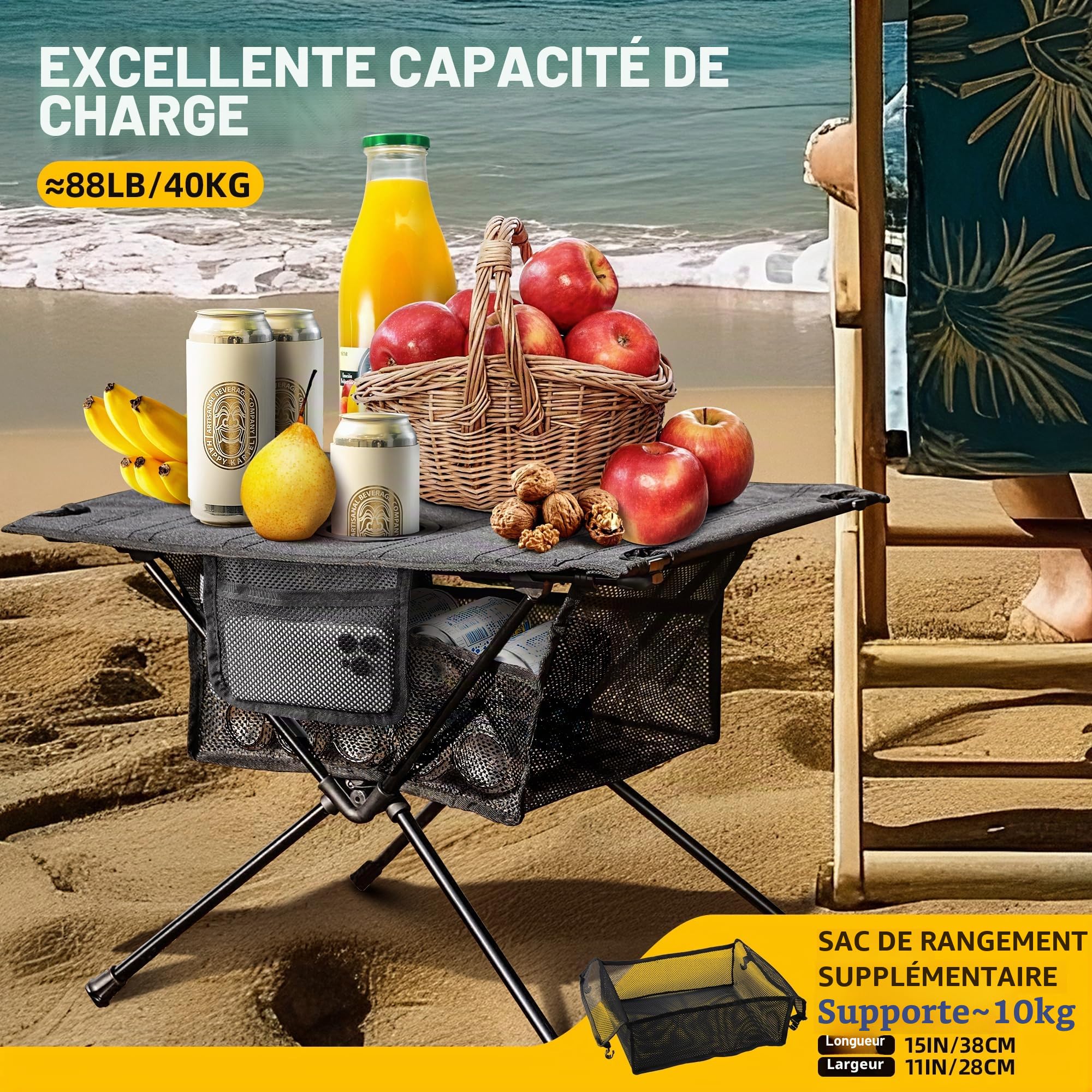 Zune Lotoo Table de Camping Pliante Légère, Mini Table Pliante Portable avec 60 x 40 x 40 cm Sac en Filet et Sac de Transport pour Exterieur Randonnée Pêche Pique-Nique