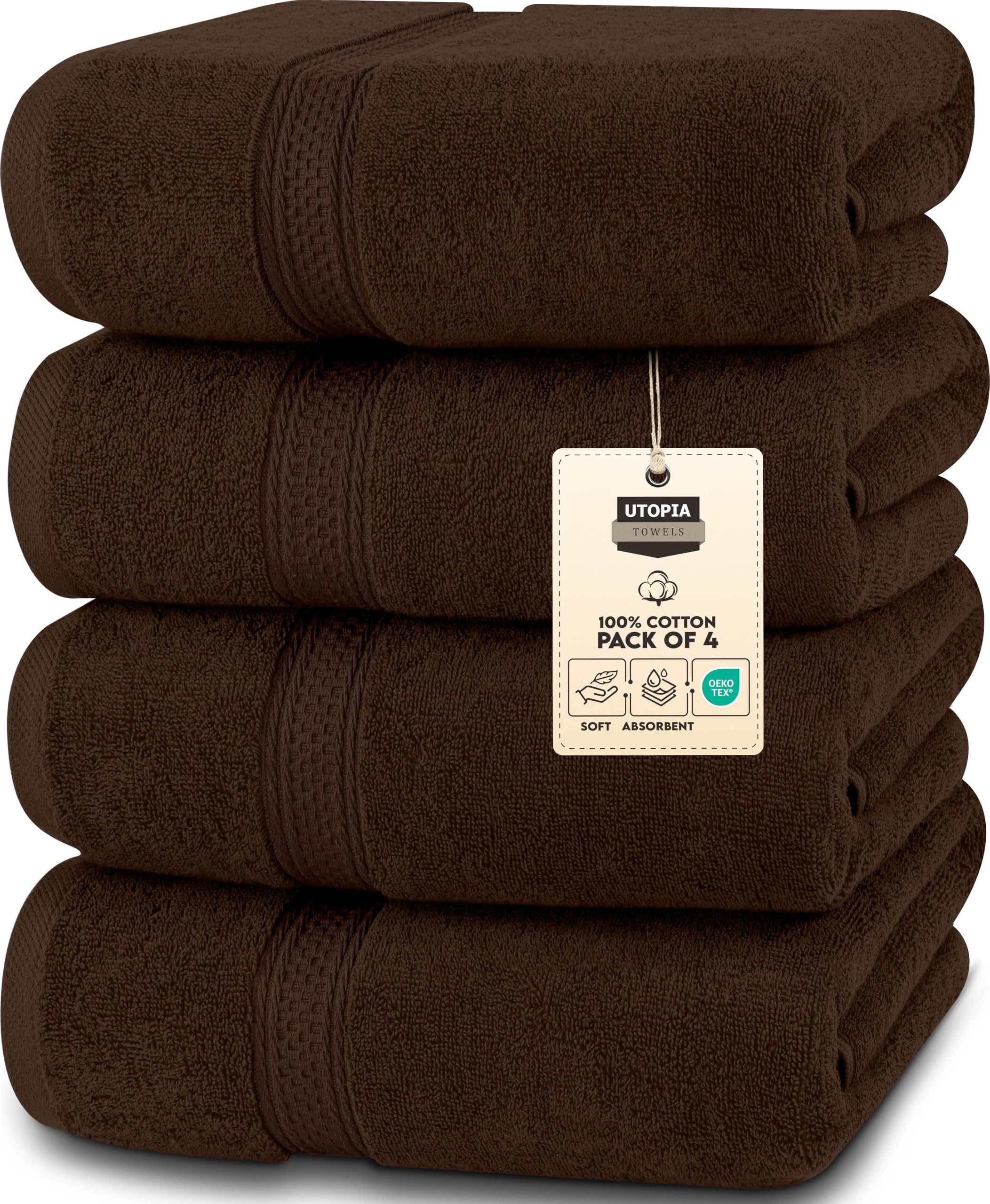 Utopia Towels - 4 Piece Bath Towels Set (69 x 137 CM) - Premium 100% Ring Spun Cotton - Quick Dry, Highly Absorbent, Soft Feel Towels, Perfect for Daily Use (Brown)