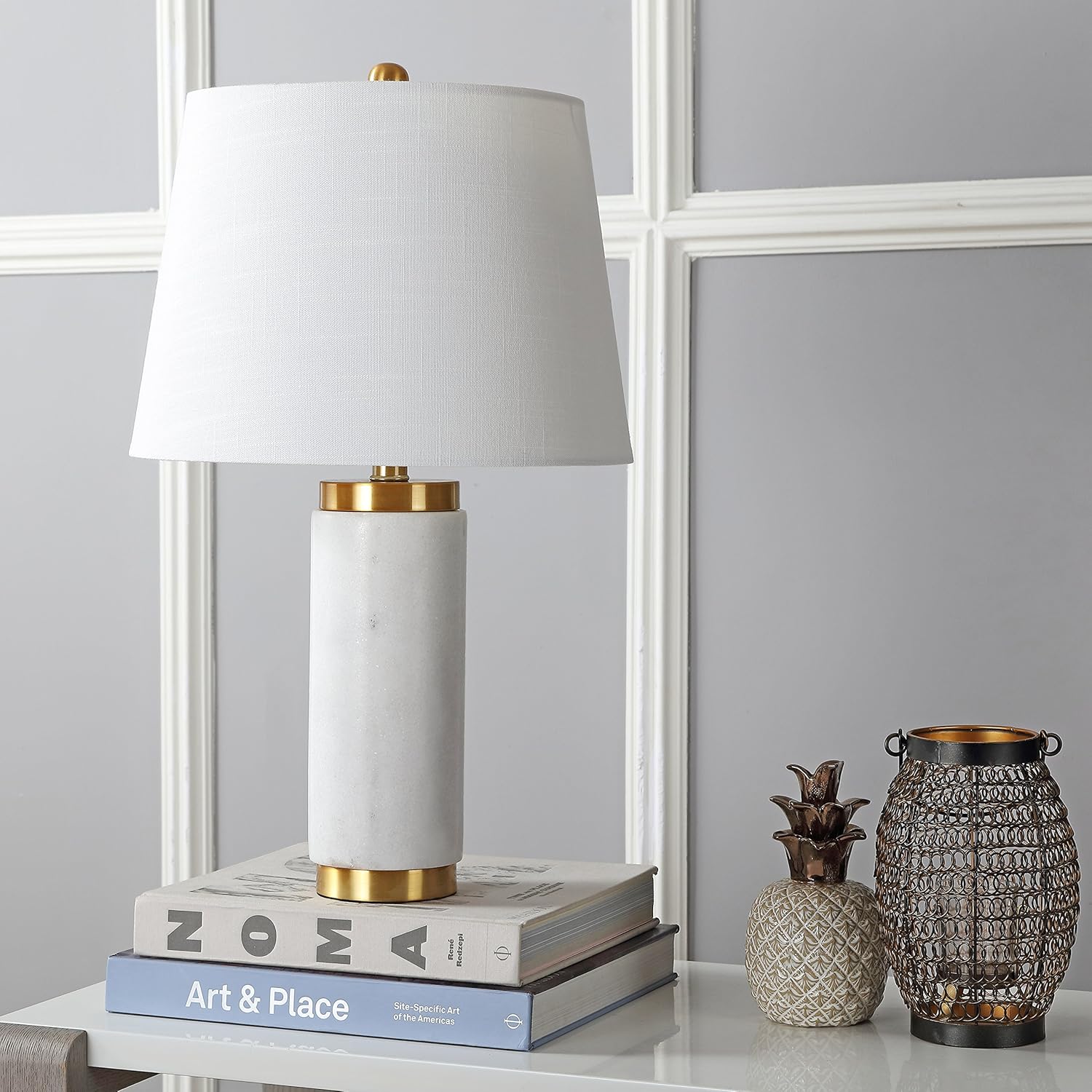 New Arrivals JONATHAN Y JYL5022A Adams 23 Marble LED Table Lamp Contemporary,Transitional,Modern,Glam for Bedroom, Living Room, Office, College Dorm, Coffee Table, Bookcase, White/Brass