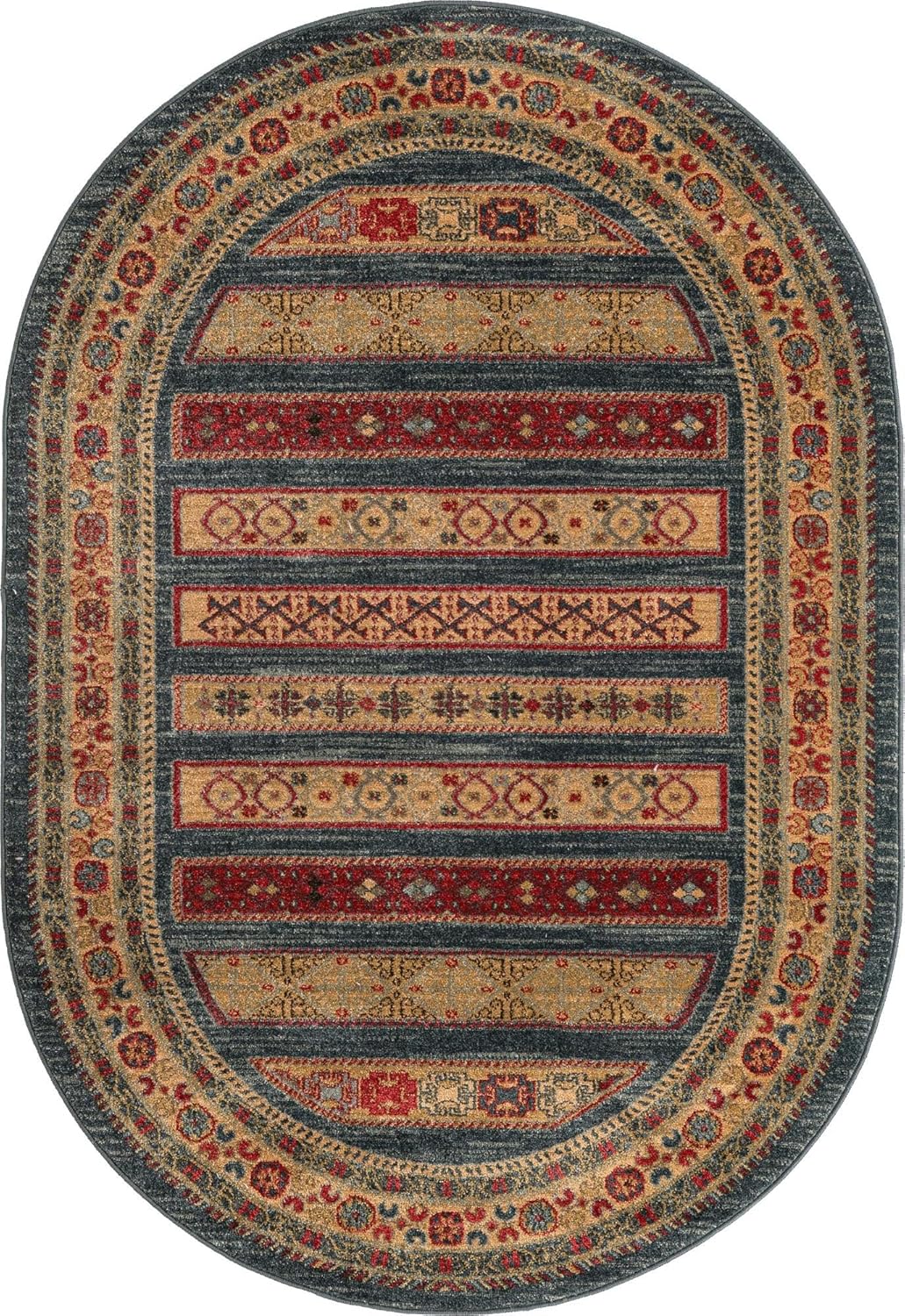 Unique Loom Fars Collection Area Rug - Pasadena (4' 1" x 6' 1" Oval, Blue/ Light Blue)