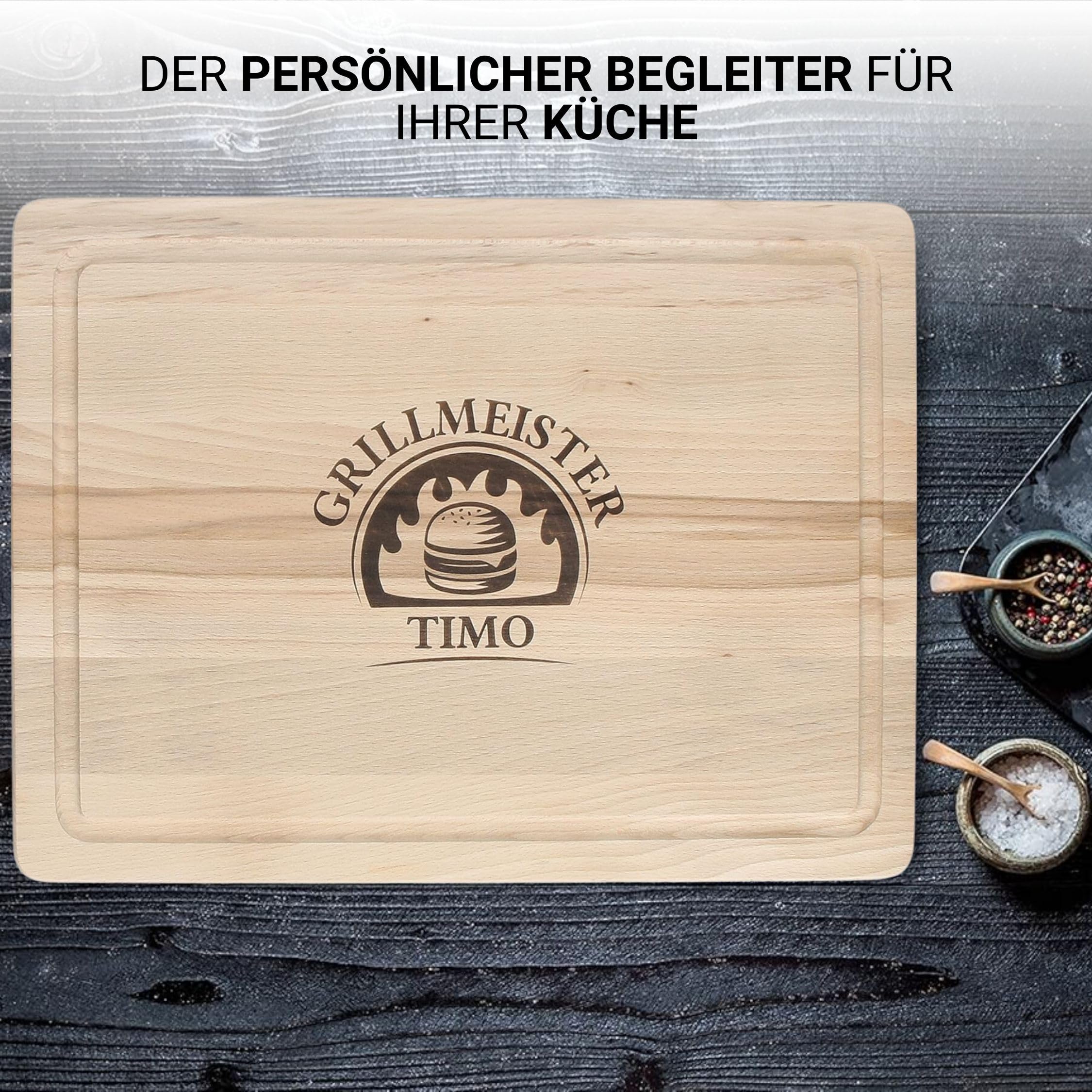 Al Tabla de cortar con grabado con diferentes diseños de cocina tabla personalizado con tabla de desayuno con nombre Madera de Haya Maciza 40 x 30 x 1,5 cm, Diseño 8, 40 x 30 x 1,5 cm