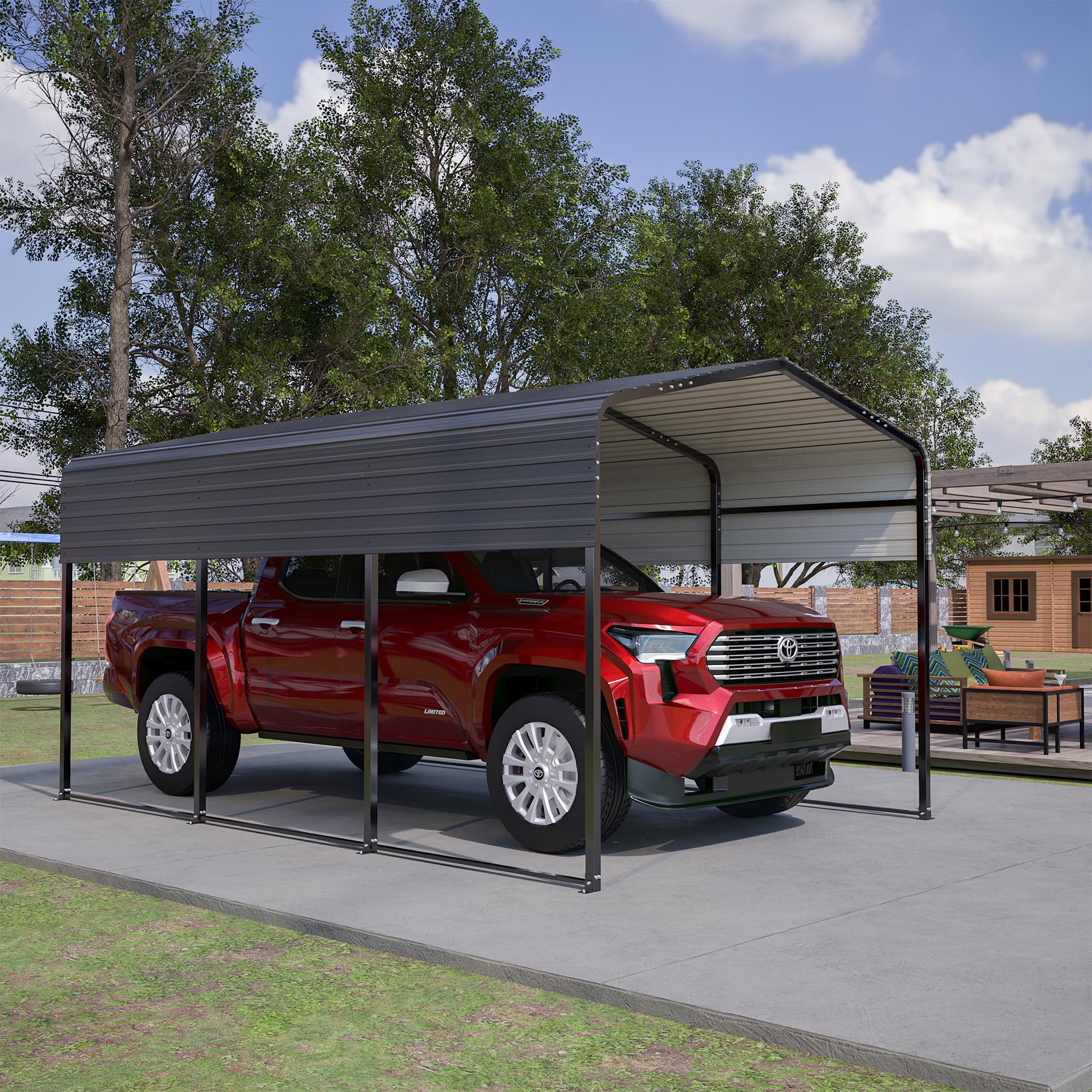 ESPIDOO 10x15 Metal Carport: Heavy Duty Galvanized Vehicle Shelter for Cars, Boats & Trucks - UV Resistant Outdoor Garage with Enhanced Base for Homeowners & DIY Enthusiasts