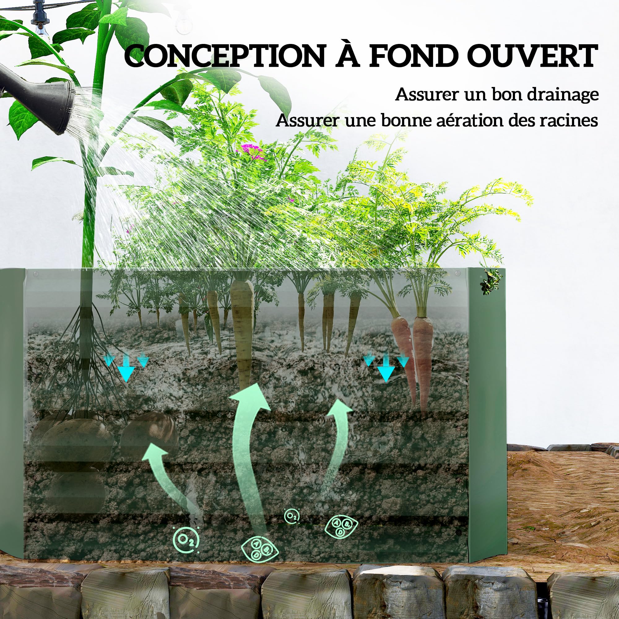 Outsunny Jardinière surélevée en Acier galvanisé, lit de Jardin avec Fond Ouvert, carré Potager de Jardin pour légumes, Fruits, Fleurs, 180 x 90 x 57,5 cm, Vert Clair