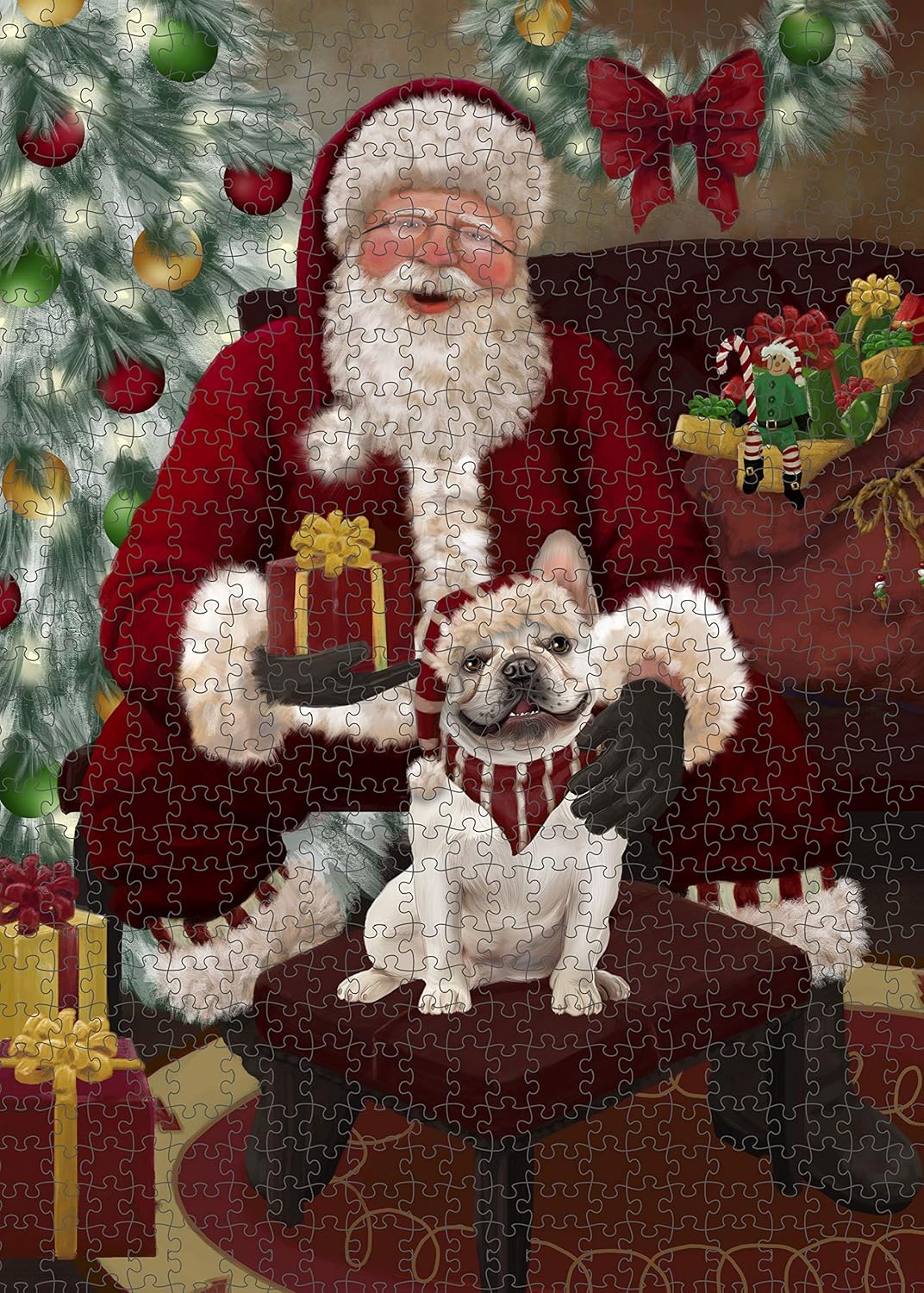 Santa's Christmas Surprise French Bulldog Jigsaw Puzzle for Adults - Animal Printed Interlocking Puzzle Game Artwork - Gift for Dog Lover's -1000 Pcs 29.5"x19.7", PZLE59497