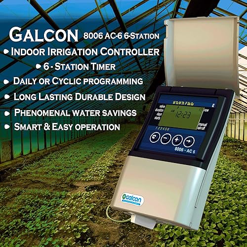 Miniatura 2 de Galcon GAE2S0002U1 8006 AC-6 Controlador de riego de zona de estación de 6 estaciones Aspersor automático, temporizador diariocíclico, sistema de