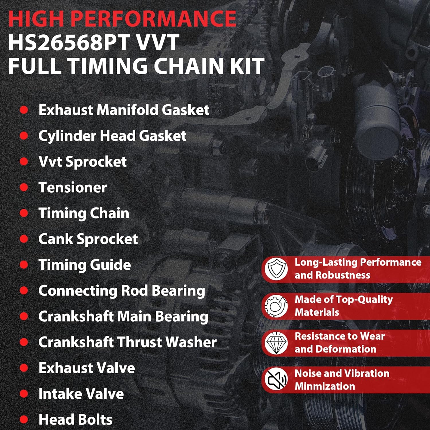 6.4L V8 Engine Head Gasket Set Timing Chain Kit W/Bolts Tensioner Connecting Rod Bearing for Chrysler Dodge Jeep Ram 2012-2020 HS26568PT
