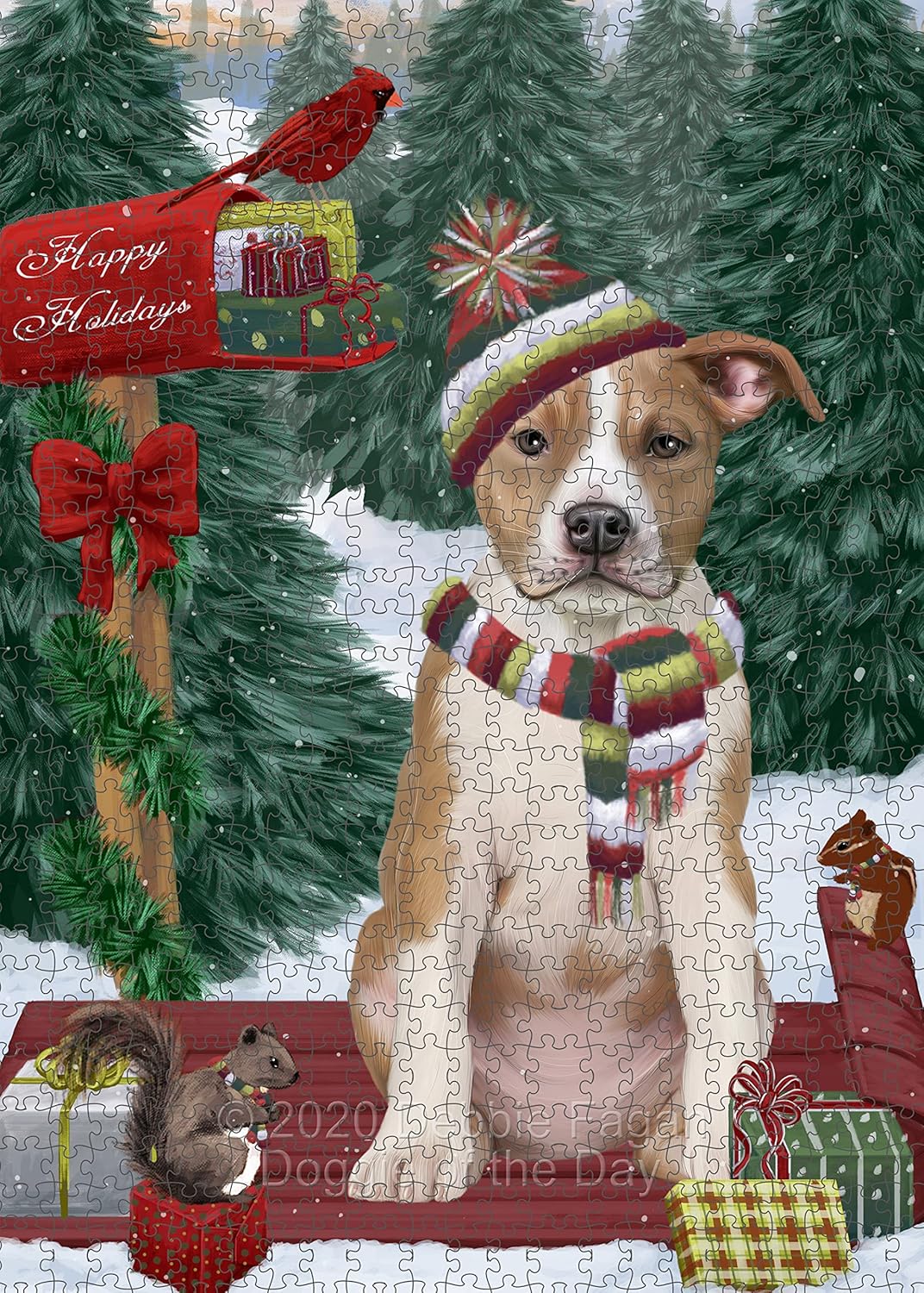 Merry Christmas Woodland Sled American Staffordshire Dog Jigsaw Puzzle for Adults - Animal Printed Interlocking Puzzle Game Artwork - Gift for Dog Lover's -1000 Pcs 29.5"x19.7", PZLE60334
