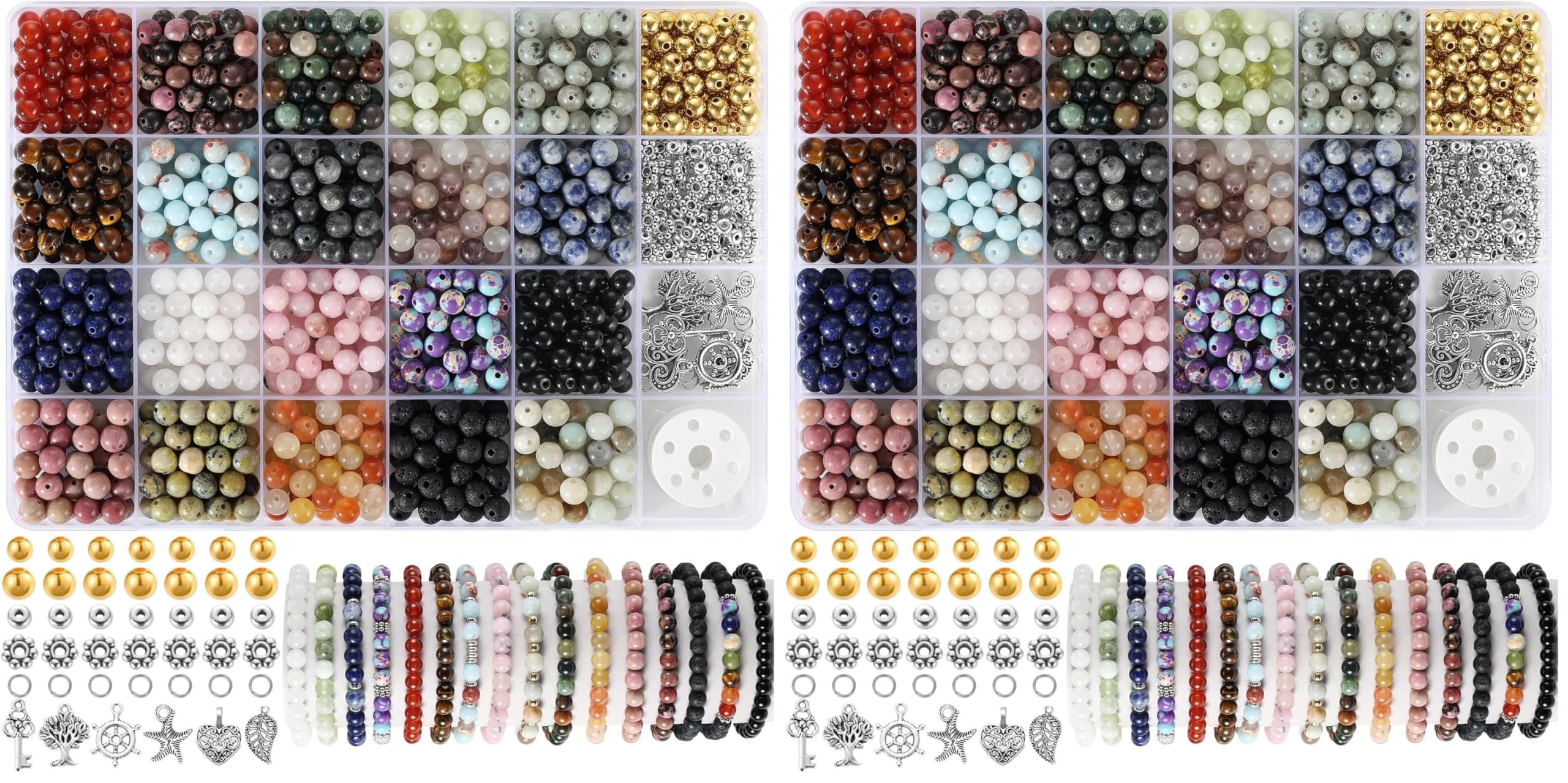 Zefy 996 Stück 6mm Natürliche Edelstein Perlen, 20 Farben Runde Natürliche Amazonit Perlen für Armbänder, Perle Set zum Auffädeln Armbänder Selber Machen für Basteln Schmuckherstellung (Packung mit 2)
