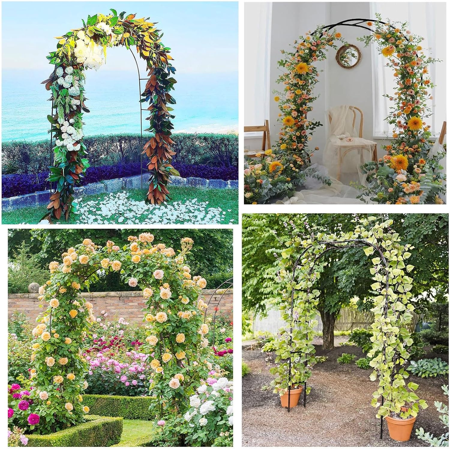 Wrought Iron Garden Arch, Metal Rose Arch, Garden Arches for Climbing Roses, Wedding Vine Garden Arbor, Garden Arbor Pergola, Easy Assembly, for Various Plants, Bridal Party Decor (Color : White, Si