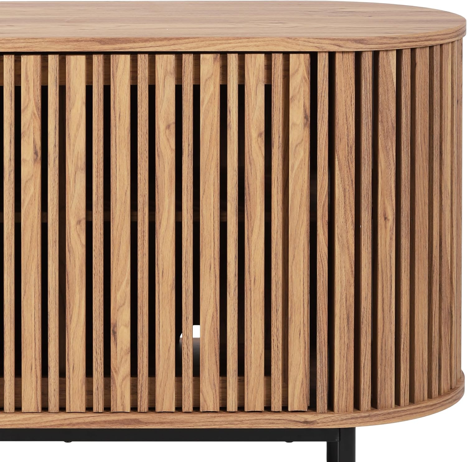 SAFAVIEH Home Collection - Enid Oak & Black Sideboard Media Stand, 2-Door Entertainment Console, Slatted Modern Design, Fits up to 65" Flatscreen TV (MED9644C)