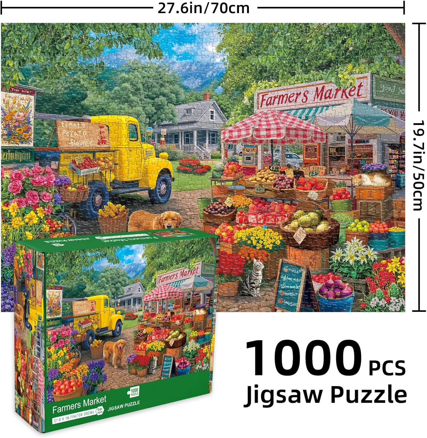 Libeder Farmers Market Puzzles for Adults 1000 Pieces,Vibrant Farm Stand, Fresh Produce & Bustling Market Scene Jigsaw Puzzle, Finished Size is 27.6" x 19.7"