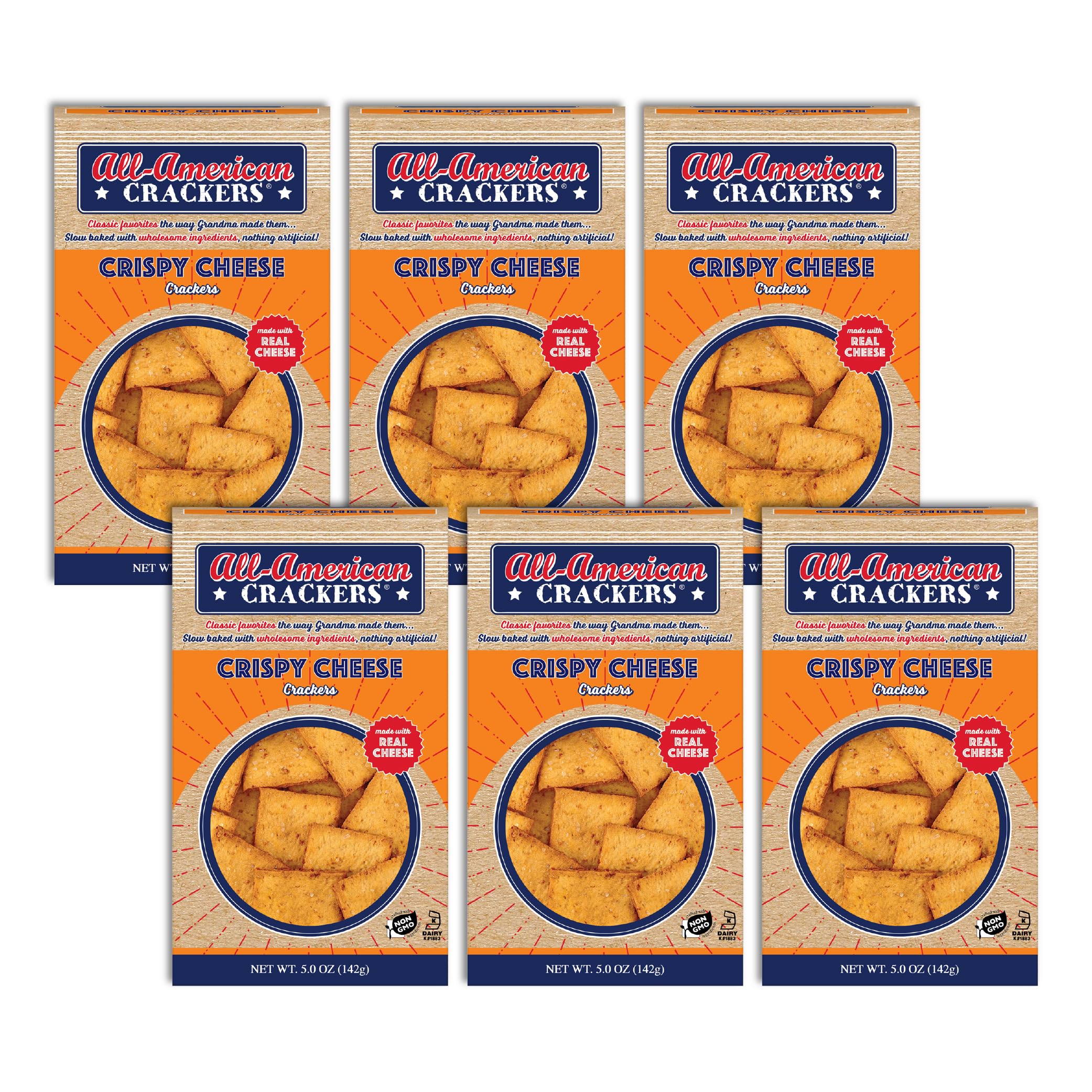 All-American Snack Crackers, Crispy Cheese, 4 Ounce (Pack of 6), Made with Real Parmesan and Cheddar Cheese, Non-GMO, Kosher