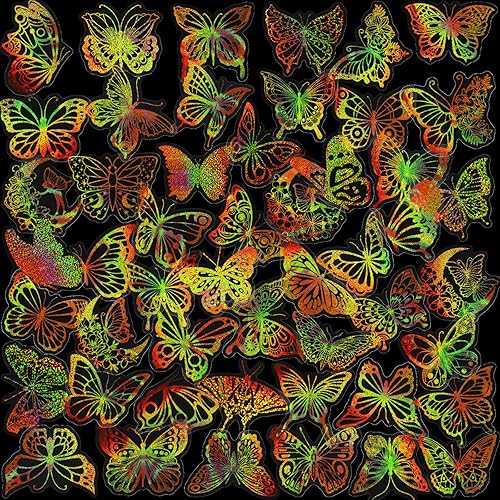 Yoksas 100 calcomanías de mariposa holográficas doradas con purpurina, calcomanías de mariposa transparentes para álbumes de recortes, botellas de