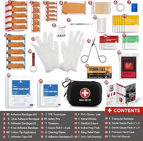 Vista 3 de Mini kit de primeros auxilios, 100 piezas resistente al agua, carcasa rígida pequeña, perfecto para viajes, exteriores, hogar, oficina, campamento