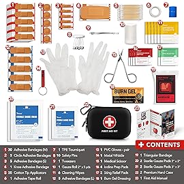 Mini First Aid Kit, 100 Pieces Water-Resistant Hard Shell Small Case - Perfect for Travel, Outdoor, Home, Office, Camping, Hiking, Car (Black)