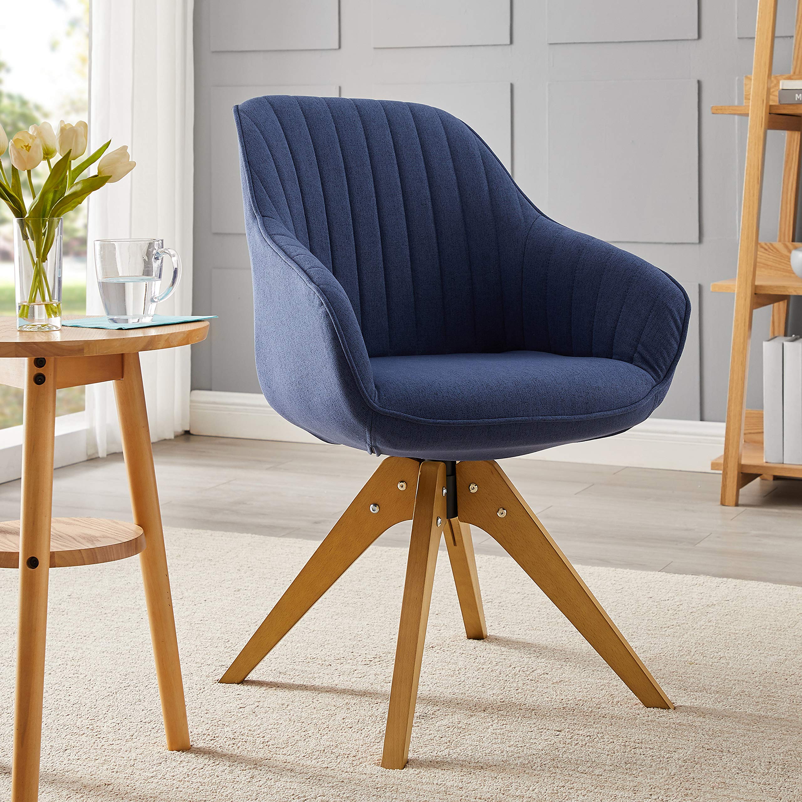 Art Leon Mid Century Modern Swivel Accent Chair with Arms, Beech Wood