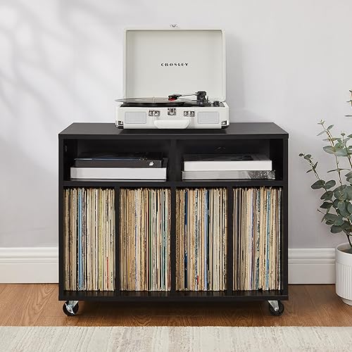Miniatura 8 de Crosley Furniture Carlo - Consola de almacenamiento de discos rodantes, soporte móvil para tocadiscos, soporte para discos de vinilo, color negro
