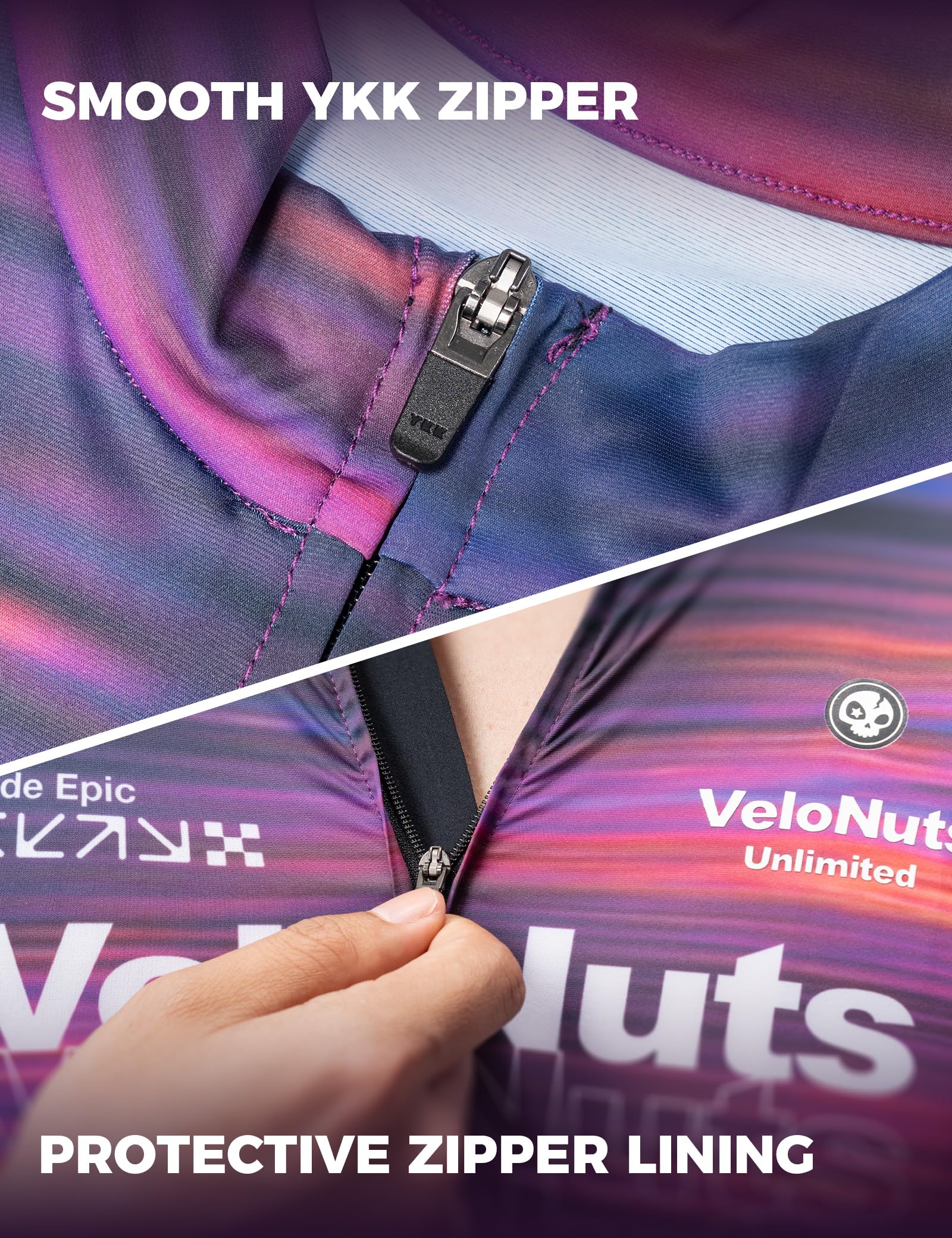 Fahrradtrikot Herren Kurzarm, Schnelltrocknend Atmungsaktiv Radtrikot, Leicht Kurze Passform Rennradtrikot mit 3 Rückentaschen, Reißverschluss für Rennrad und Outdoor, Lila