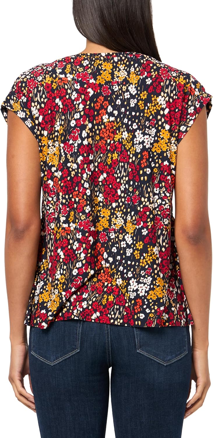 Tommy Hilfiger Womens Smocked Floral Printed Cap Sleeve Sportswear Top - Image 2