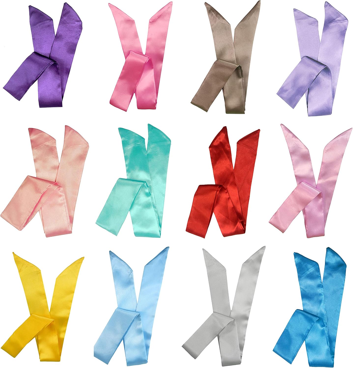 12 Set Mixed Designs Satin Head Hair Handbag Handle Highlights Scarf Tie Bundle