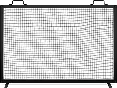 Best Choice Products 38x27in Single Panel Fireplace Screen Handcrafted Steel Mesh Spark Guard for Living Room, Bedroom Decor w/Handles - Black