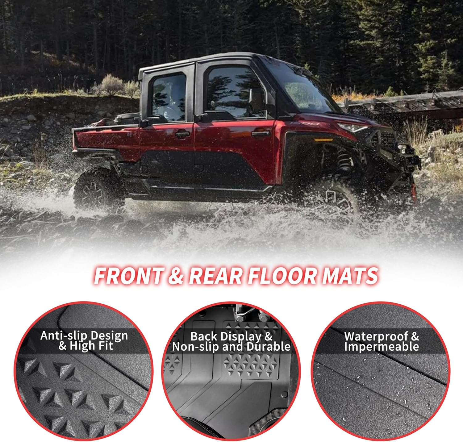 Condition photo showing New/Like New for front & rear floor mat for polaris ranger xd 1500 crew 2024 2025, tpe row floor liners all weather protection slush mats for polaris ranger xd 1500 crew 2024 2025 accessories (2pcs)