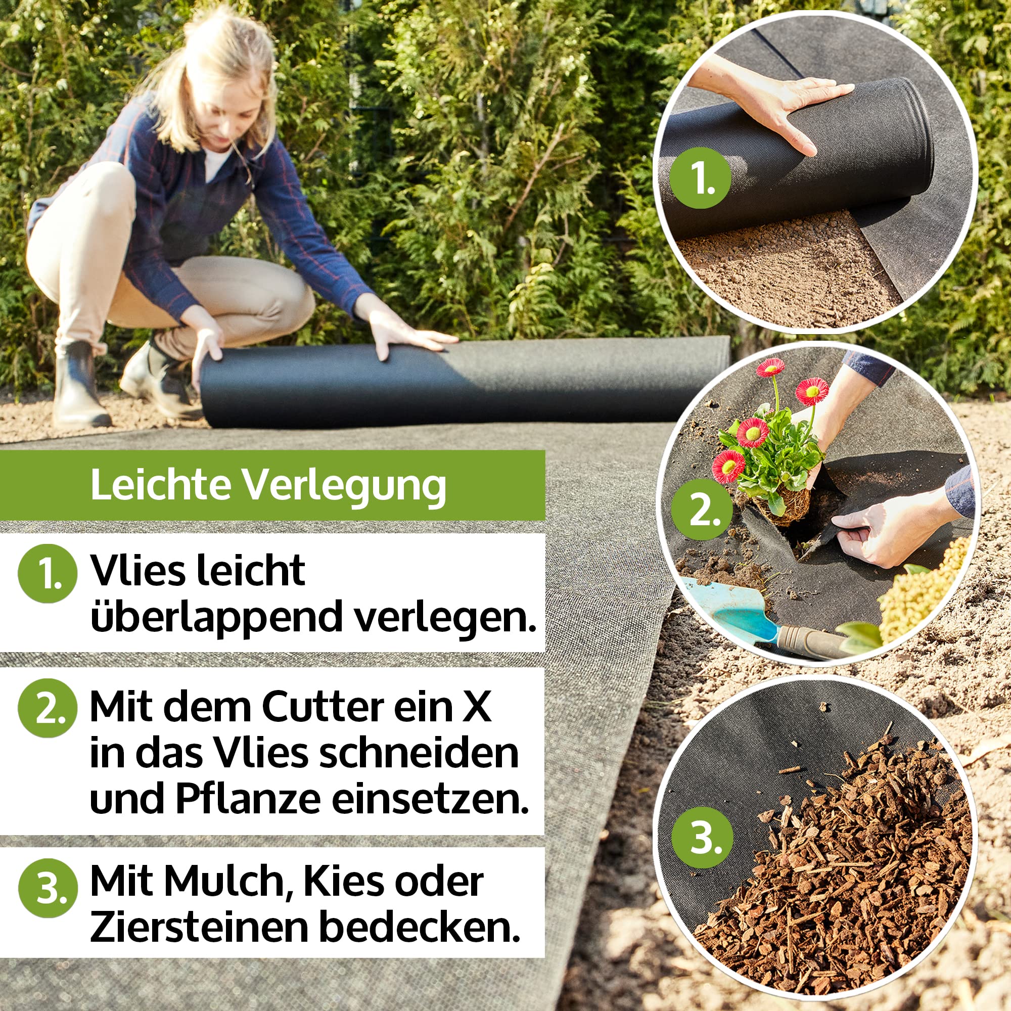 zooprinz Dickes und reißfestes Unkrautvlies – 25m, 50m oder 75m Gartenvlies auf praktischer Rolle – Unkrautfolie witterungsbeständig – Vlies Wasser- und luftdurchlässig – Perfekter Schutz vor Frost